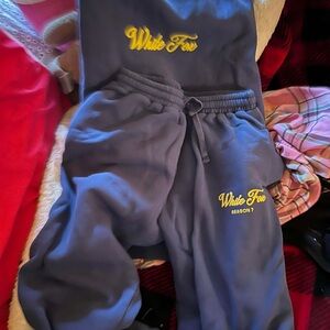 White Fox Boutique Navy Tracksuit with Yellow Accents